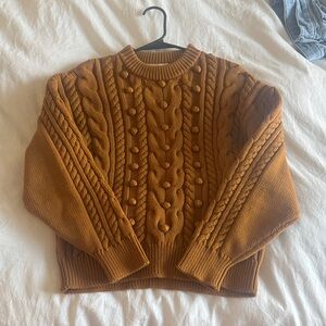 Sezane Cable & Bobble Knit Sweater in Rust Brown